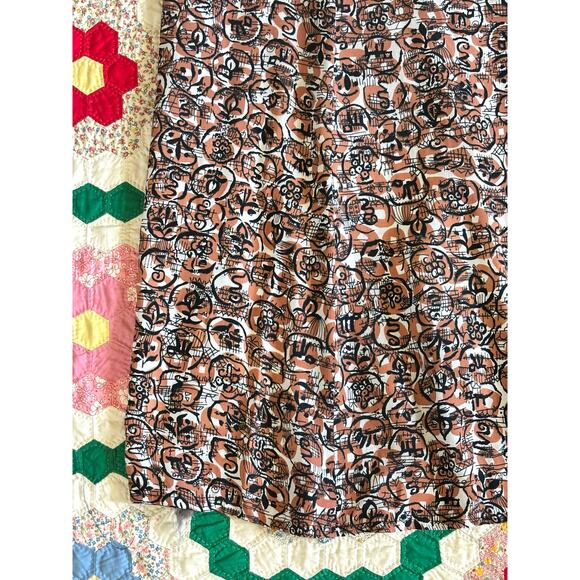 Vintage 1940s Novelty Print Dress Orange Brown Rayon Velvet Bows Abstract AS IS - Picture 3 of 16